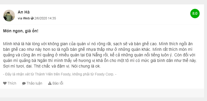 Review mì quảng bà Ngân Đà Nẵng 