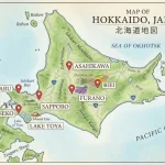 Bản đồ Hokkaido với Sapporo, Furano và Niseko