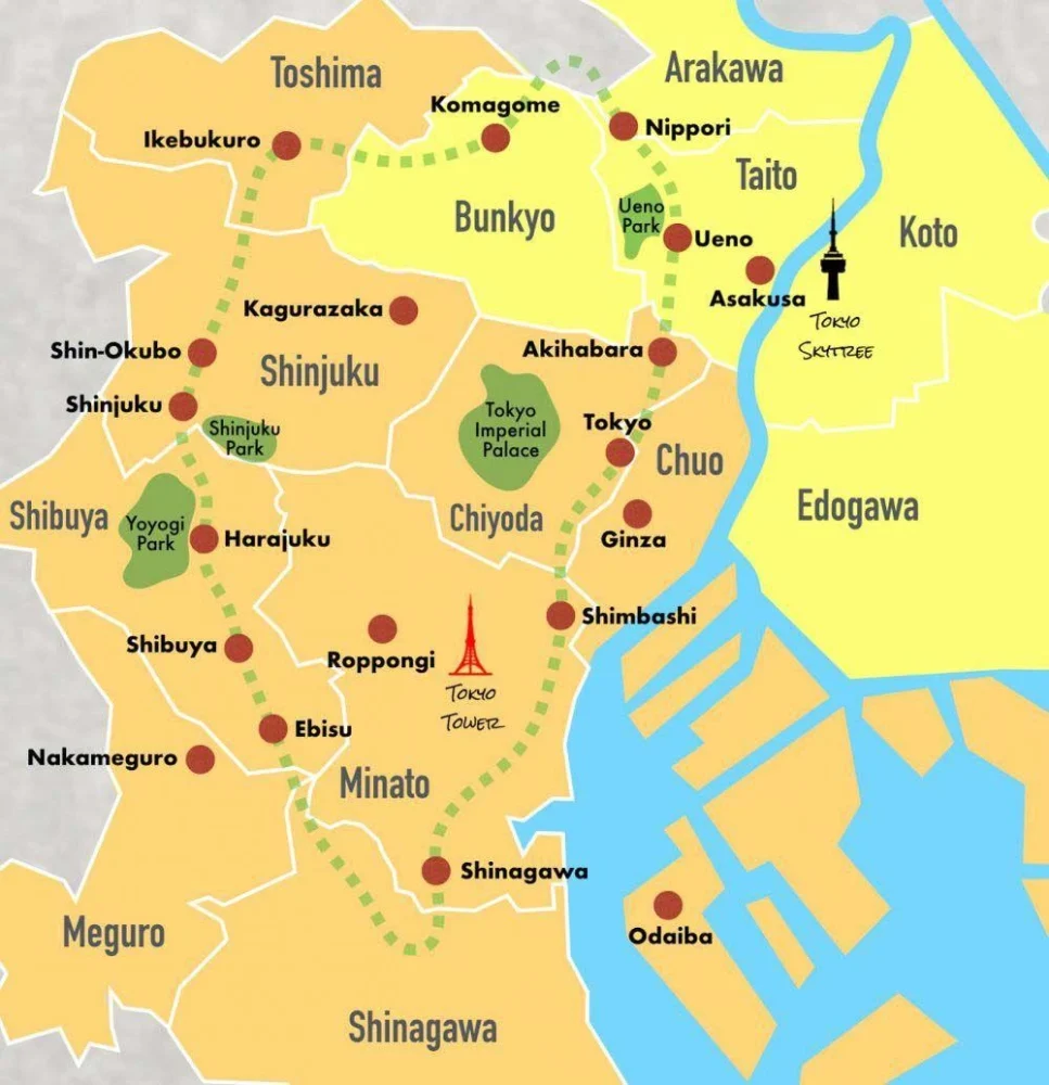 Bản đồ các khu vực nổi bật tại Tokyo